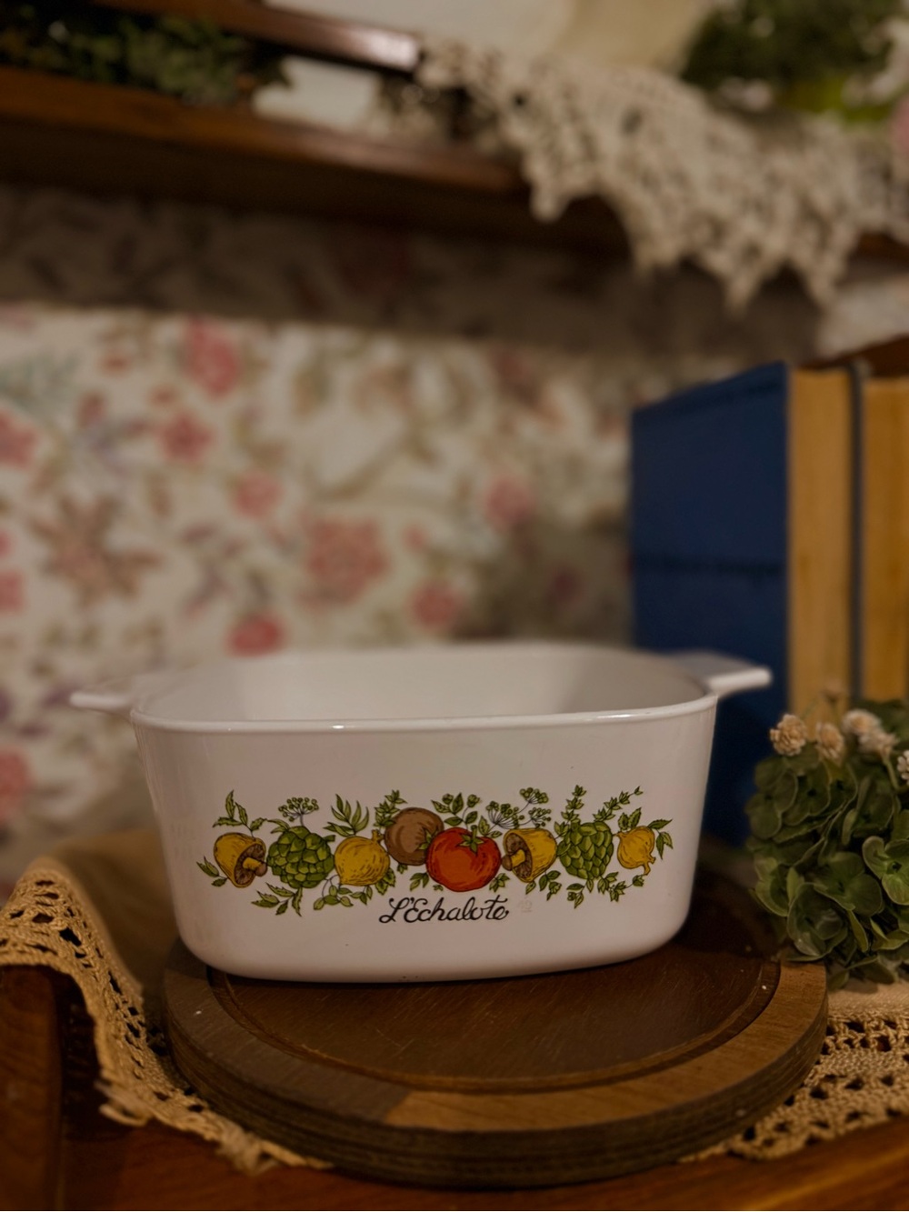 Corningware White Baking Dish with Colorful Fruit Motif